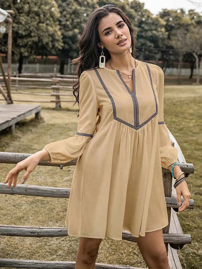 Long Sleeve Mini Dress with Contrast Trim