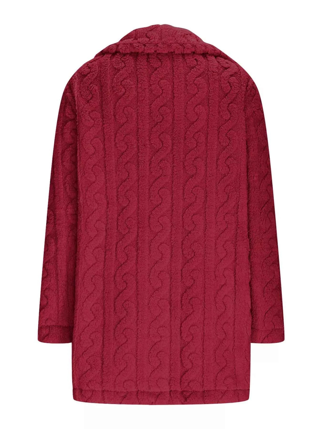 Double-Breasted Fleece Longline Coat