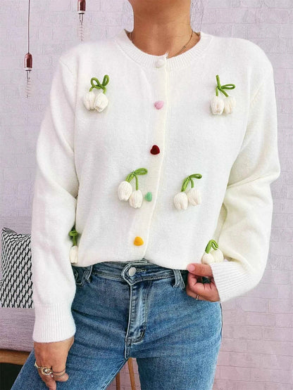 Flower Button Up Long Sleeve Cardigan