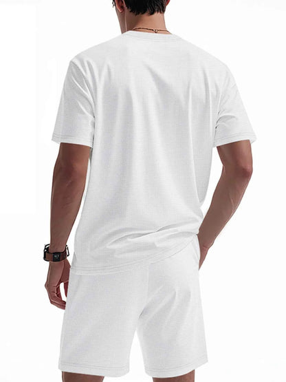 Men's Full Size Round Neck Short Sleeve Top and Shorts Set Plus Size