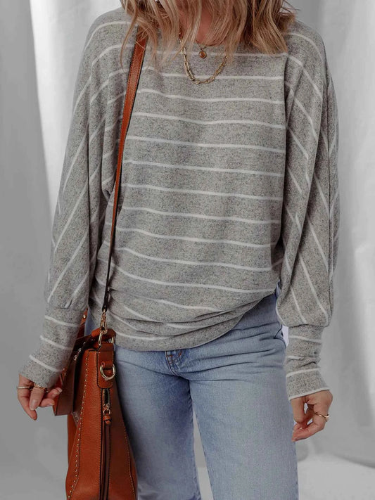 Stripe Dolman Sleeve Drop Shoulder Top