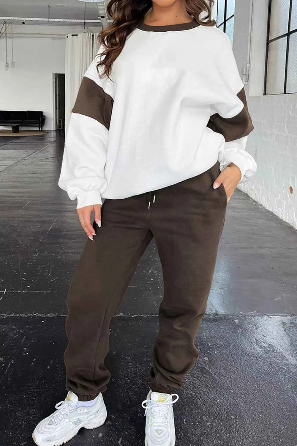 Drop Shoulder Loose Sweatshirt and Joggers Active Set