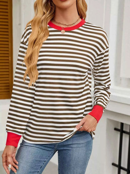 Striped Round Neck Long Sleeve T-Shirt
