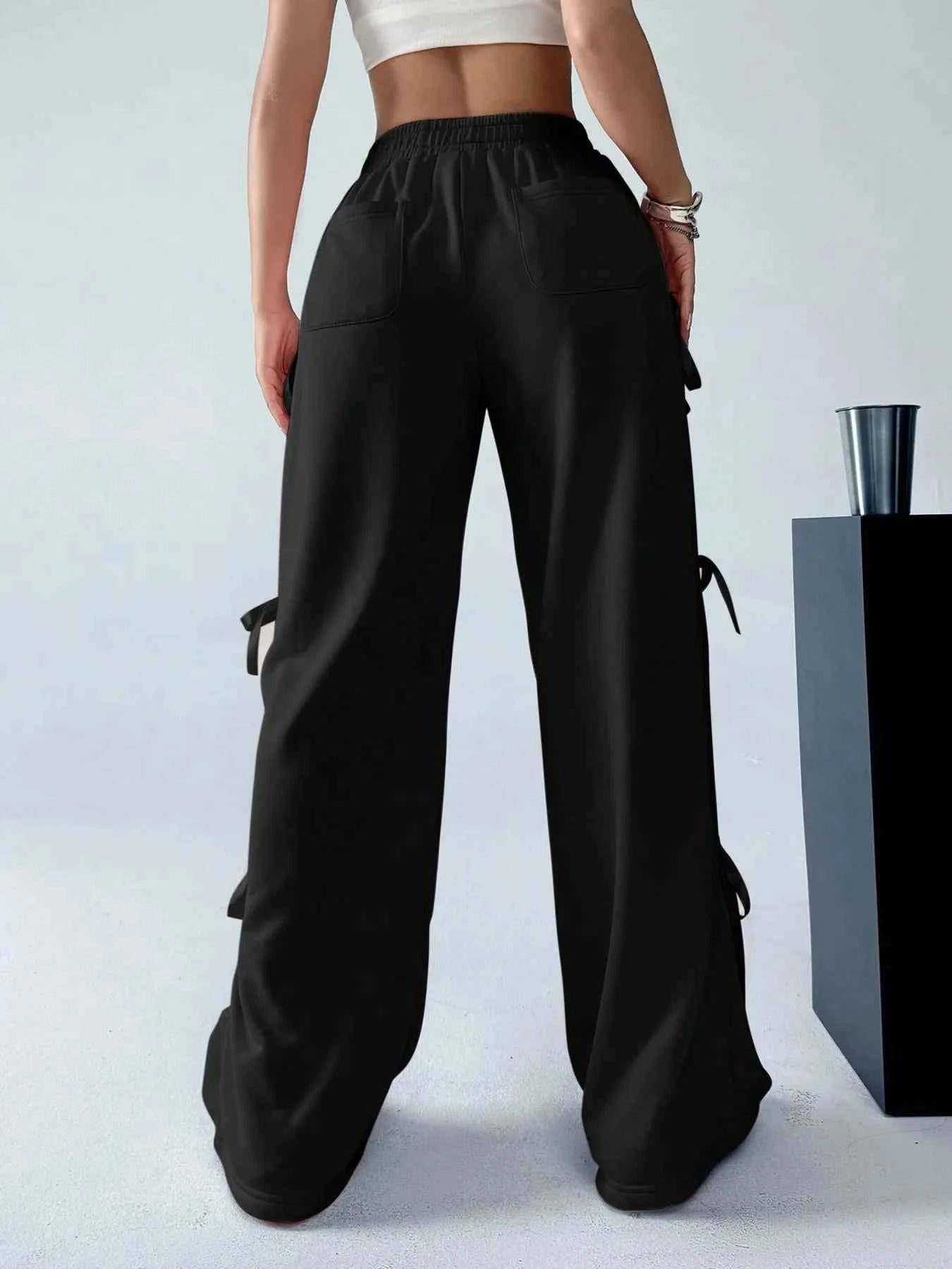 Cargo Wide Leg Pants with Side Tie Details