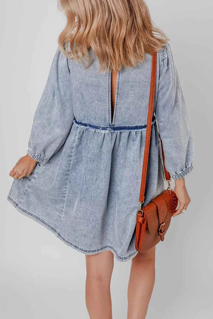 Vintage Wash Denim Dress with Pockets