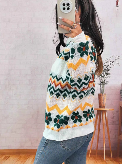 Geometric Round Neck Long Sleeve Sweater