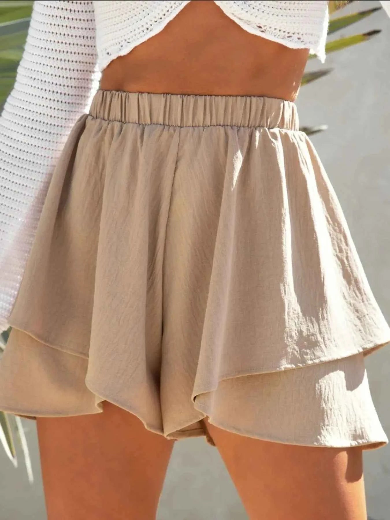 High-Waisted Elastic Waistband Layered Shorts