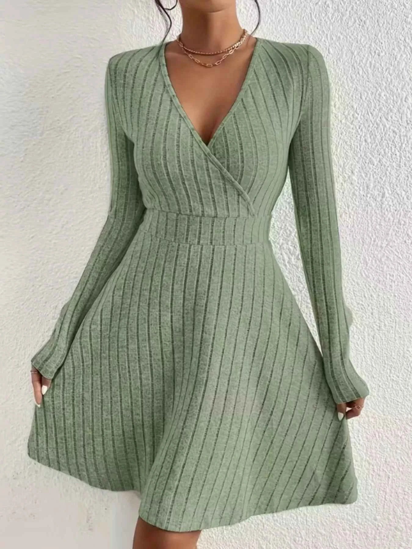 Ribbed Knit Wrap Mini Dress