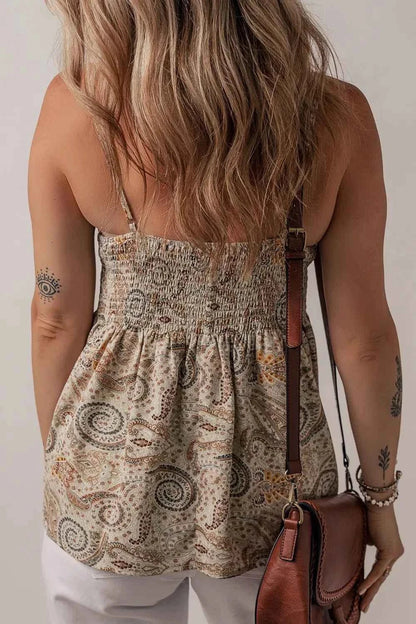 Paisley Printed Smocked Babydoll Cami