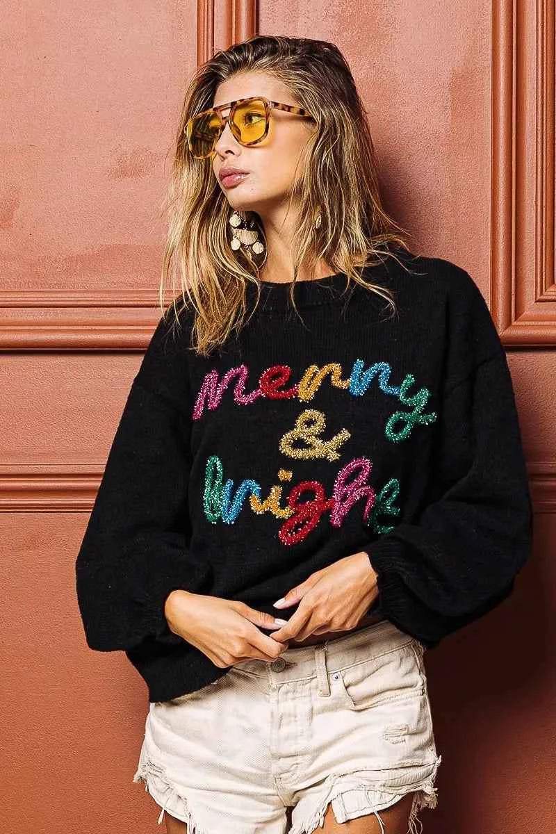BiBi Tinsel Lettering Christmas Sweater