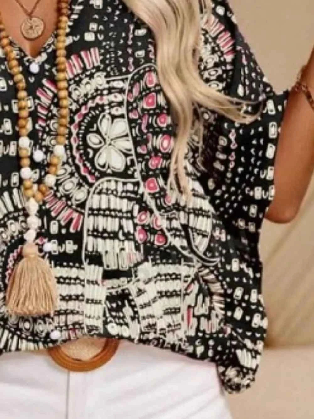 Printed V-Neck Half Sleeve Top