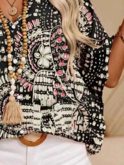 Printed V-Neck Half Sleeve Top