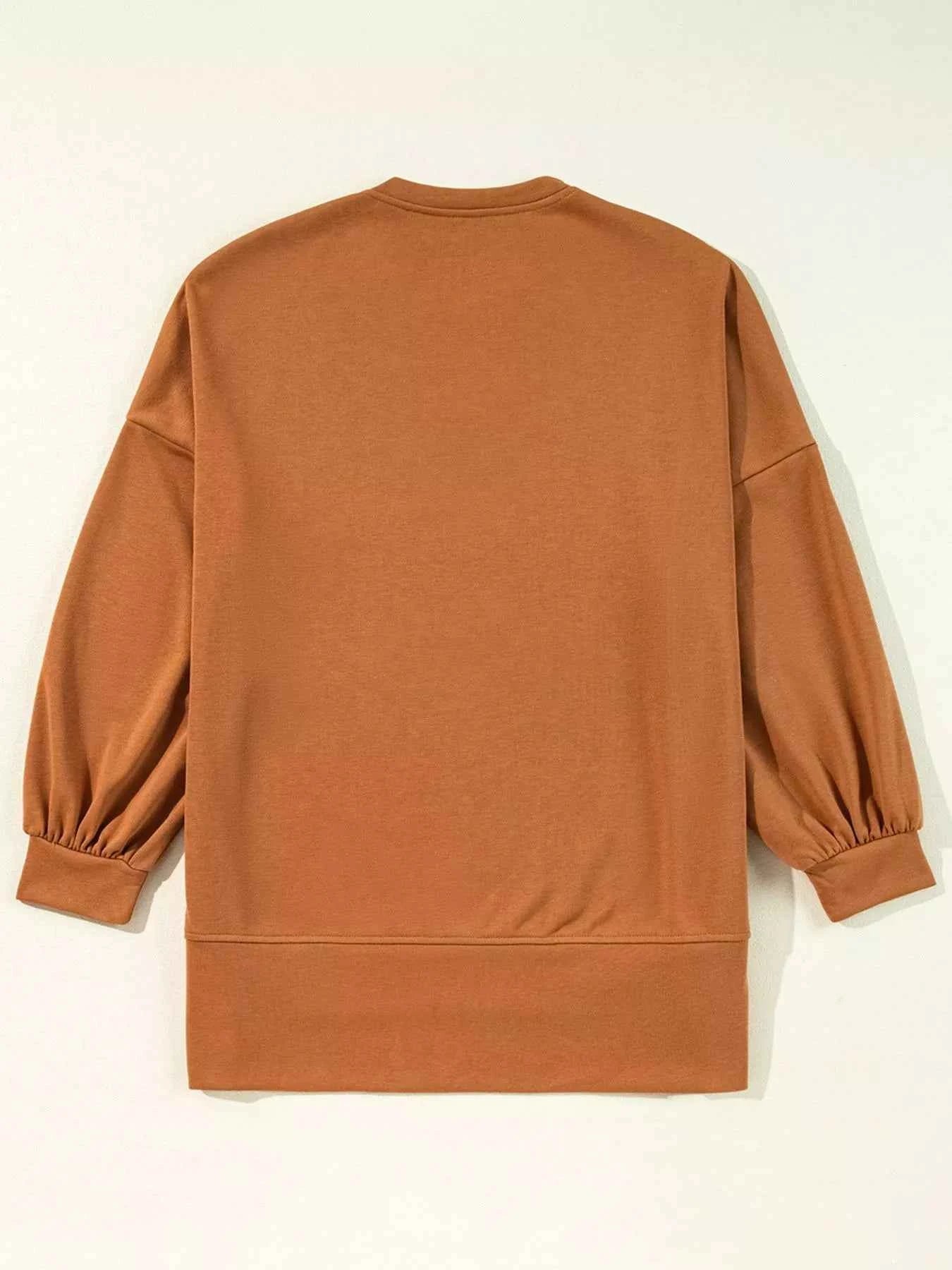 Happy Halloween Graphic Notched Long Sleeve Loose Top