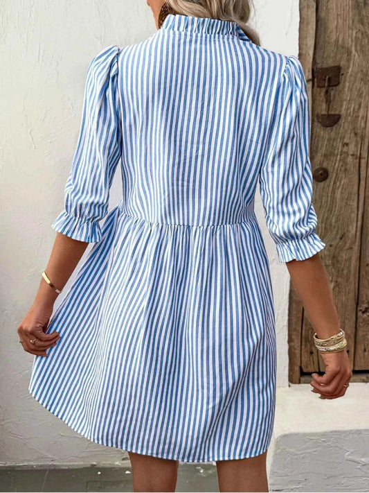 Striped Half Sleeve Mini Shirt Dress