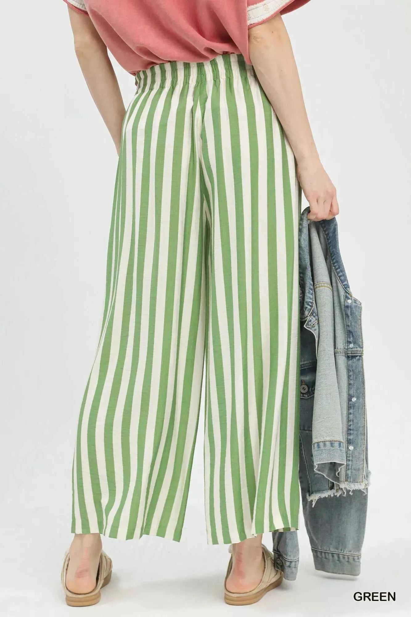 Umgee Vertical Stripe Wide Leg Pants