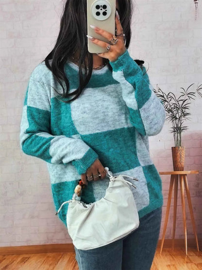 Color Block Round Neck Sweater