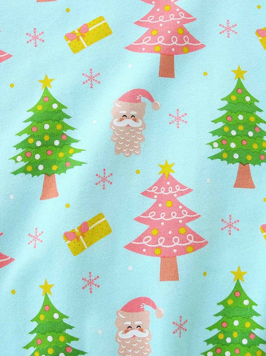 Children's Christmas Tree & Santa Print Crew Neck Sweatshirt