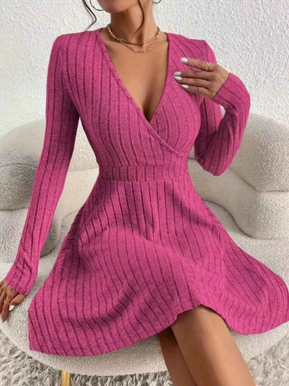 Ribbed Knit Wrap Mini Dress