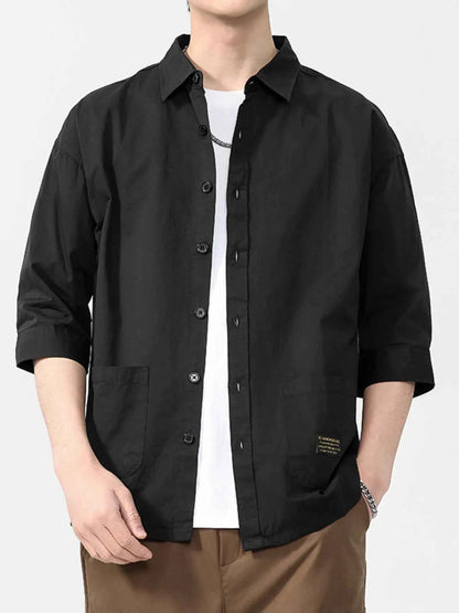 Men's Plus Size Button Up 3/4 Sleeve Shirt