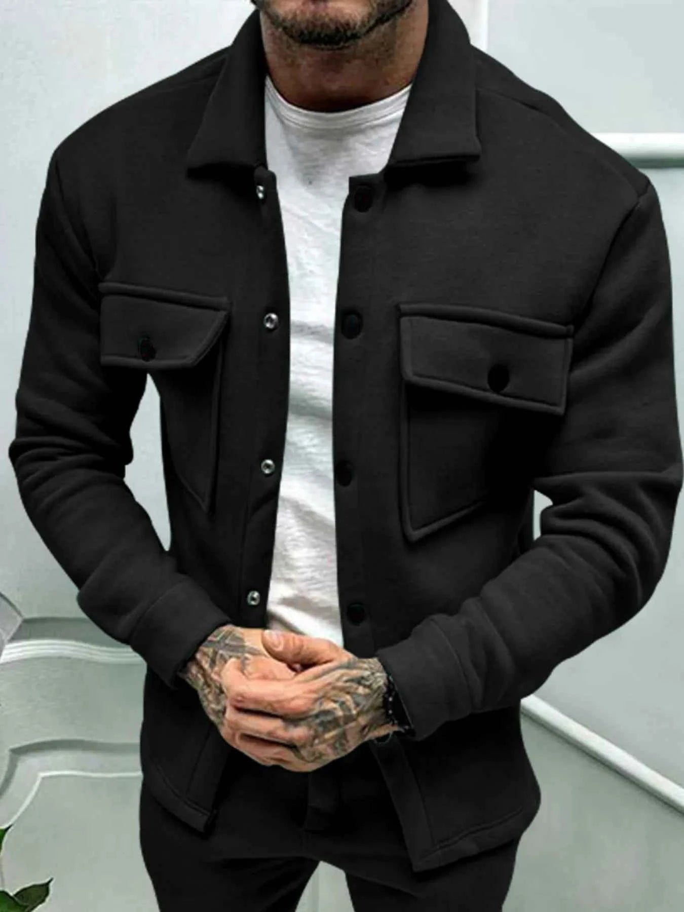 Men's Full Size Button Up Long Sleeve Jacket Plus Size