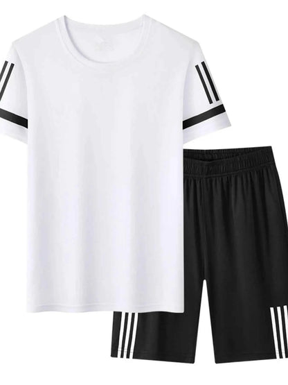 Men's Plus Size Round Neck Short Sleeve Top and Shorts Set