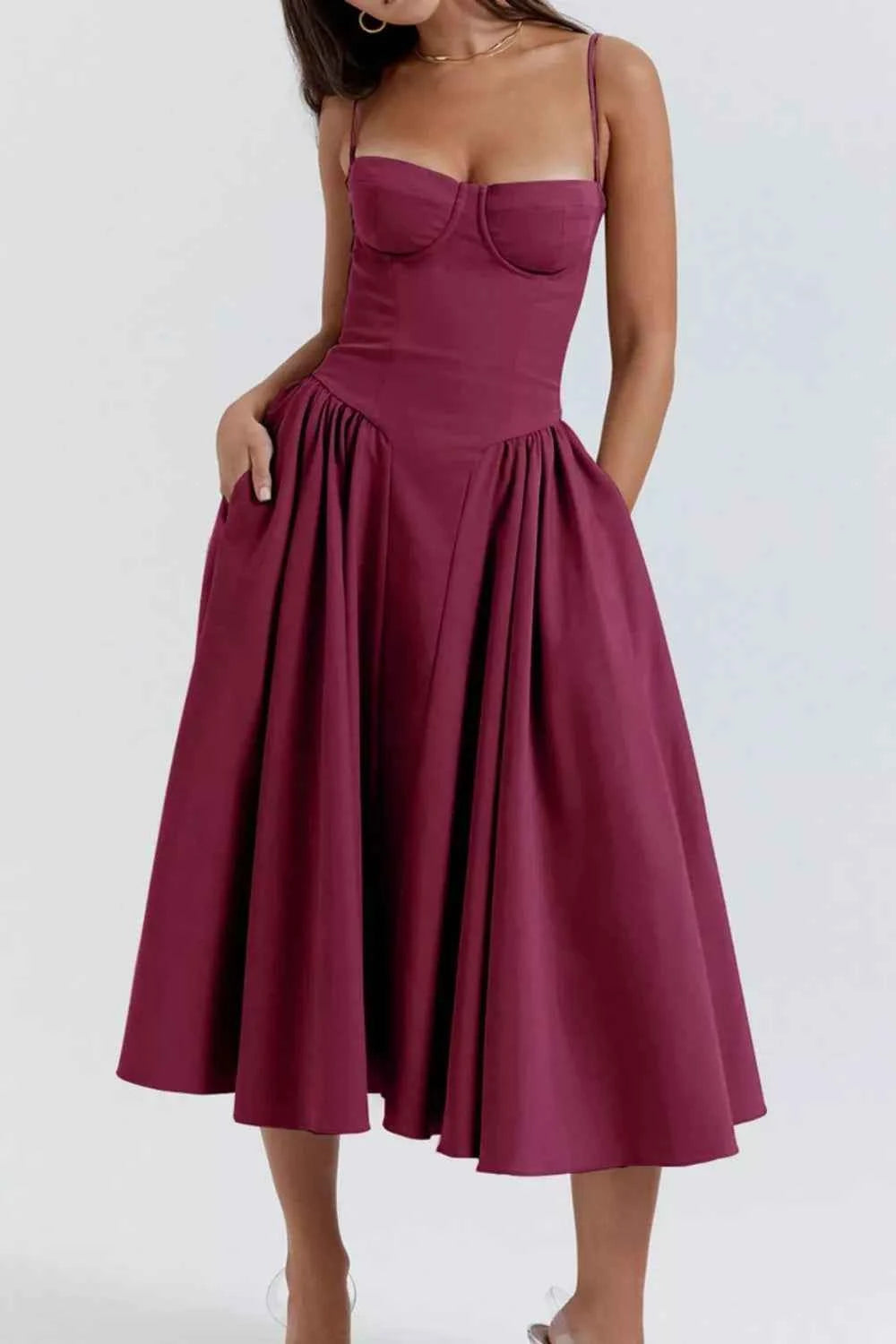 Sweetheart Neck Ruched Midi Dress
