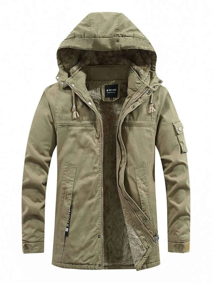 Men's Plus Size Drawstring Zip Up Hooded Jacket