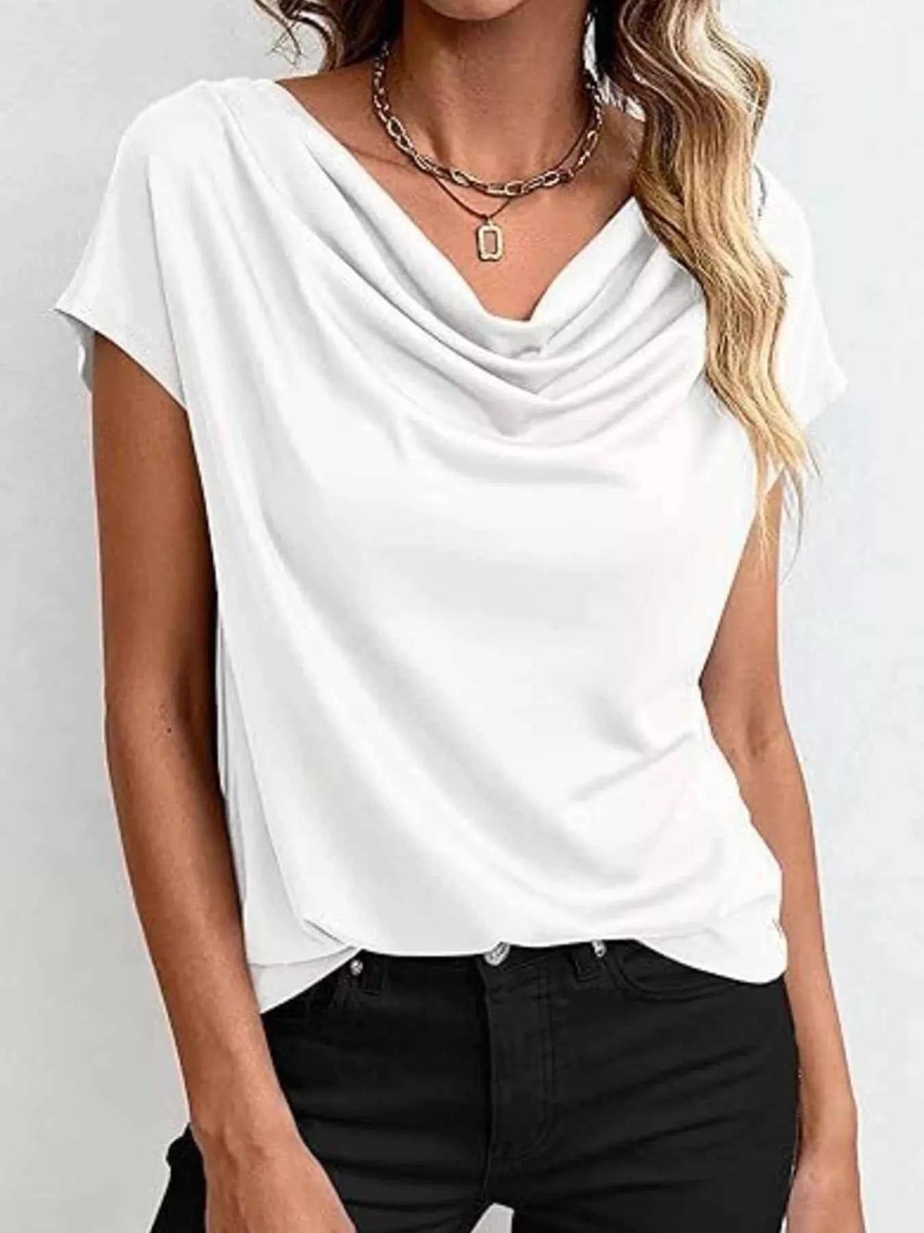 Cowl Neck Short Sleeve Blouse