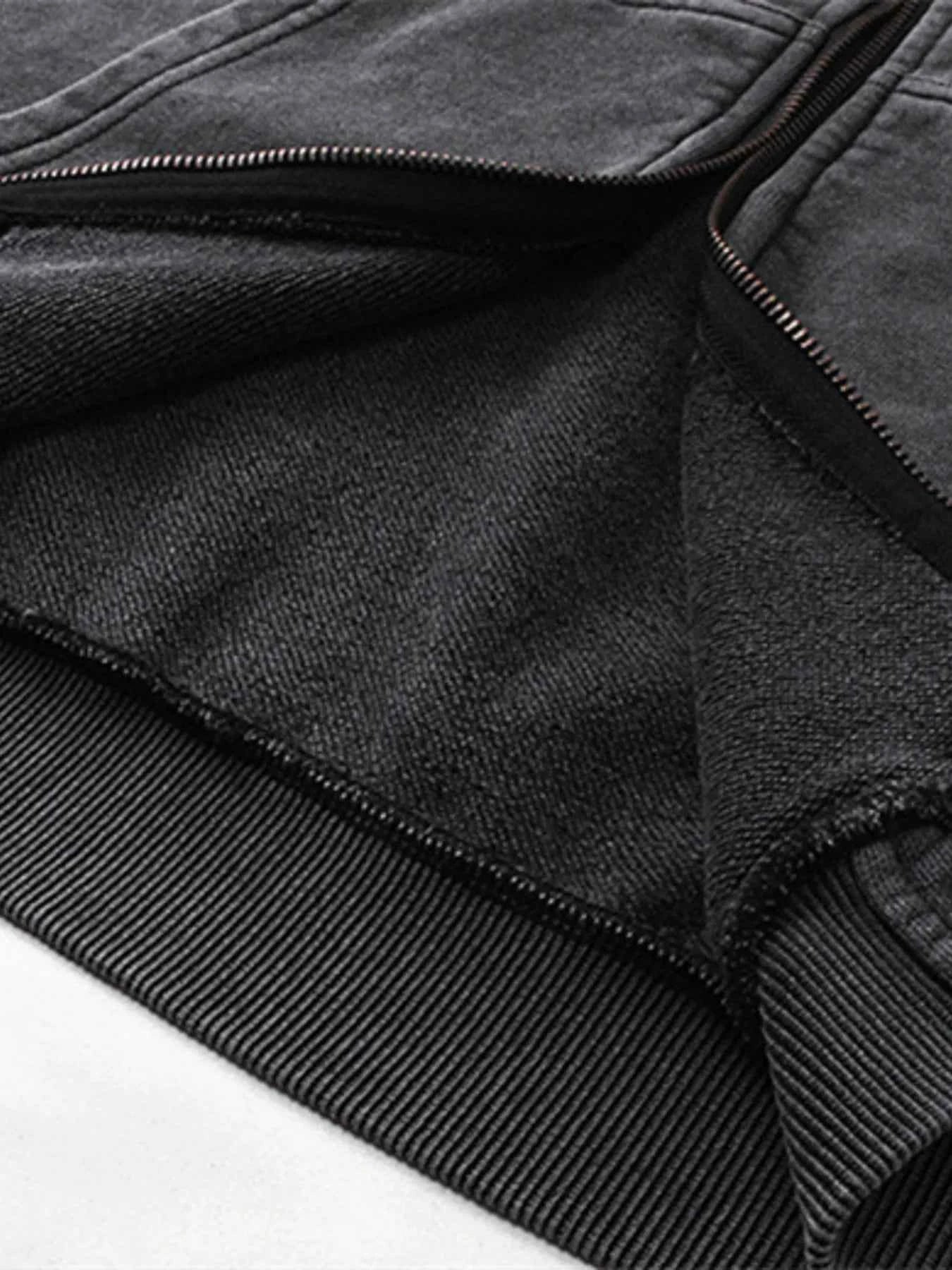 Men's Washed Zip Up Long Sleeve Hooded Jacket