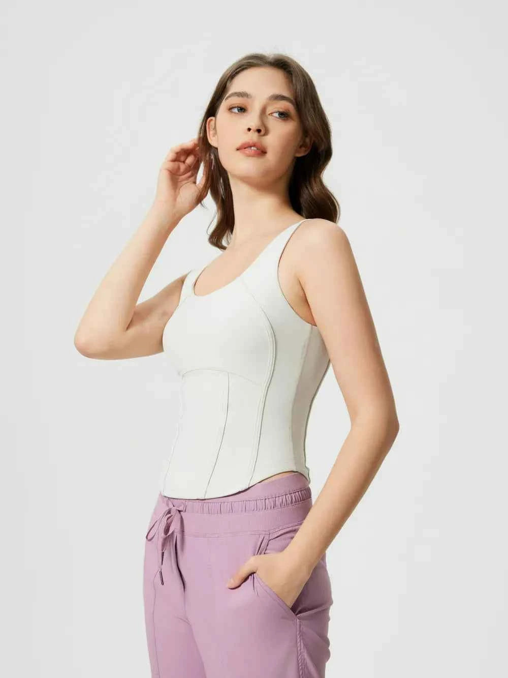 Millennia Round Neck Wide Strap Active Tank with Detachable Chest Pads