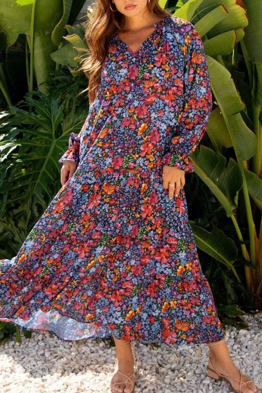 Floral Print Flounce Sleeve Dress