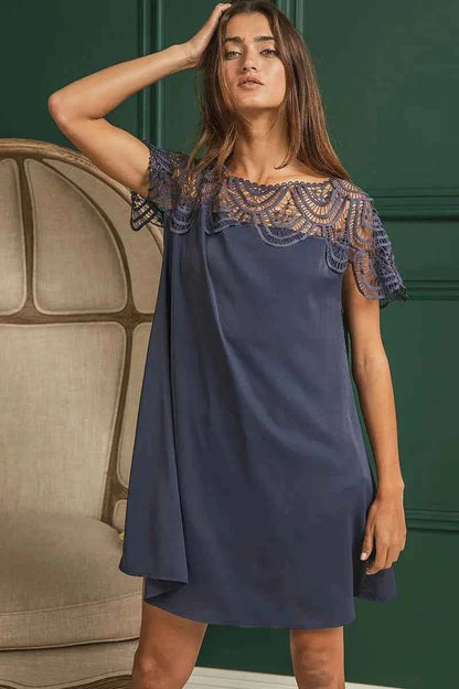 BiBi Crochet Lace Yoke Detailed Wrinkled Dress