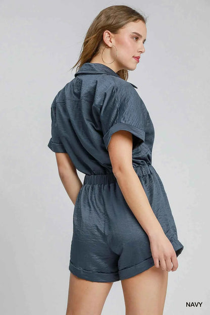 Umgee Button Down Charmeuse Romper