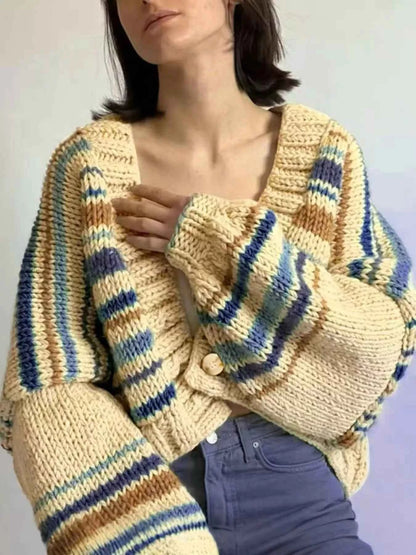 Chunky Knit Striped Cropped Cardigan