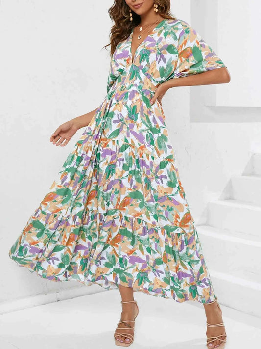 Floral Print V-neck Boho Midi Dress