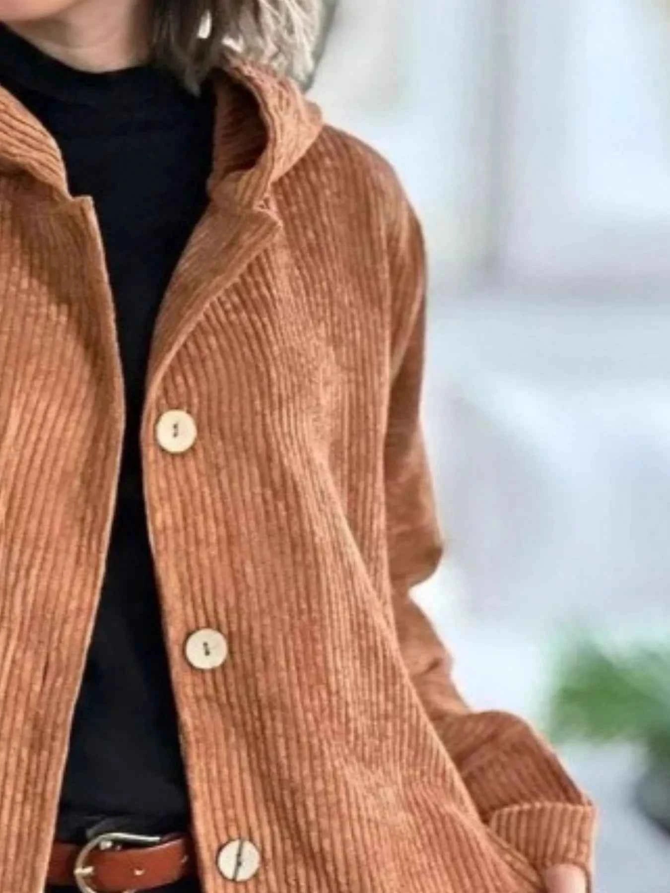 Full Size Corduroy Hooded Button-Up Jacket Plus Size