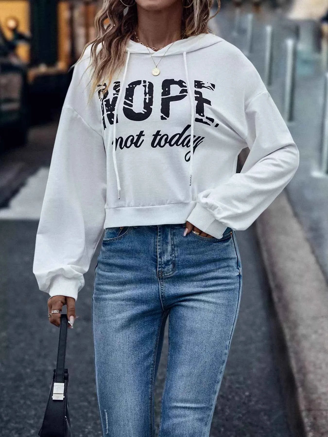 Letter Graphic Long Sleeve Drawstring Hoodie