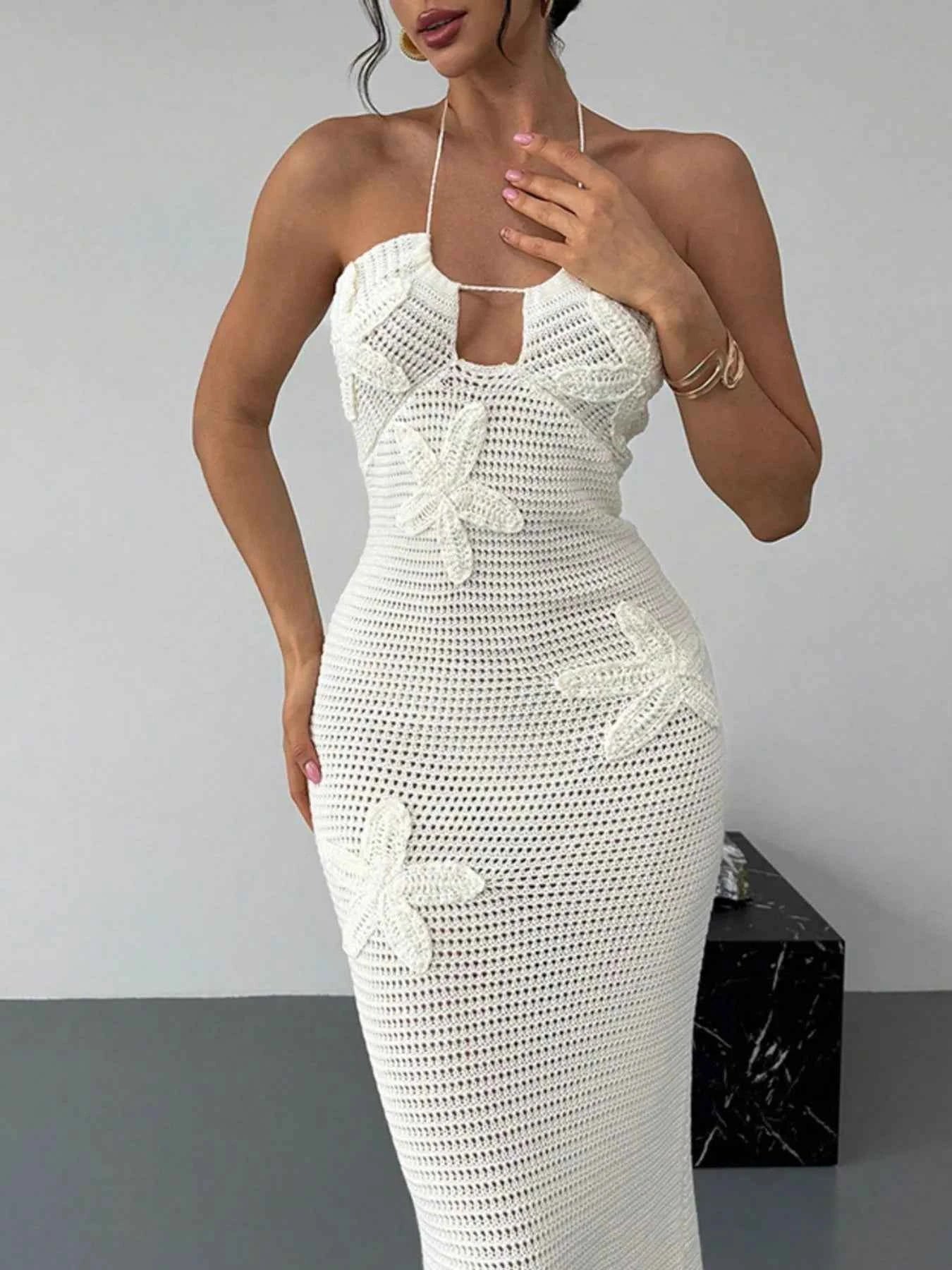 Crochet Backless Midi Knit Dress