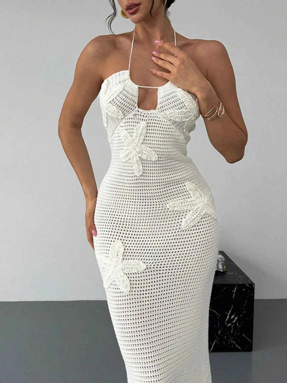 Crochet Backless Midi Knit Dress