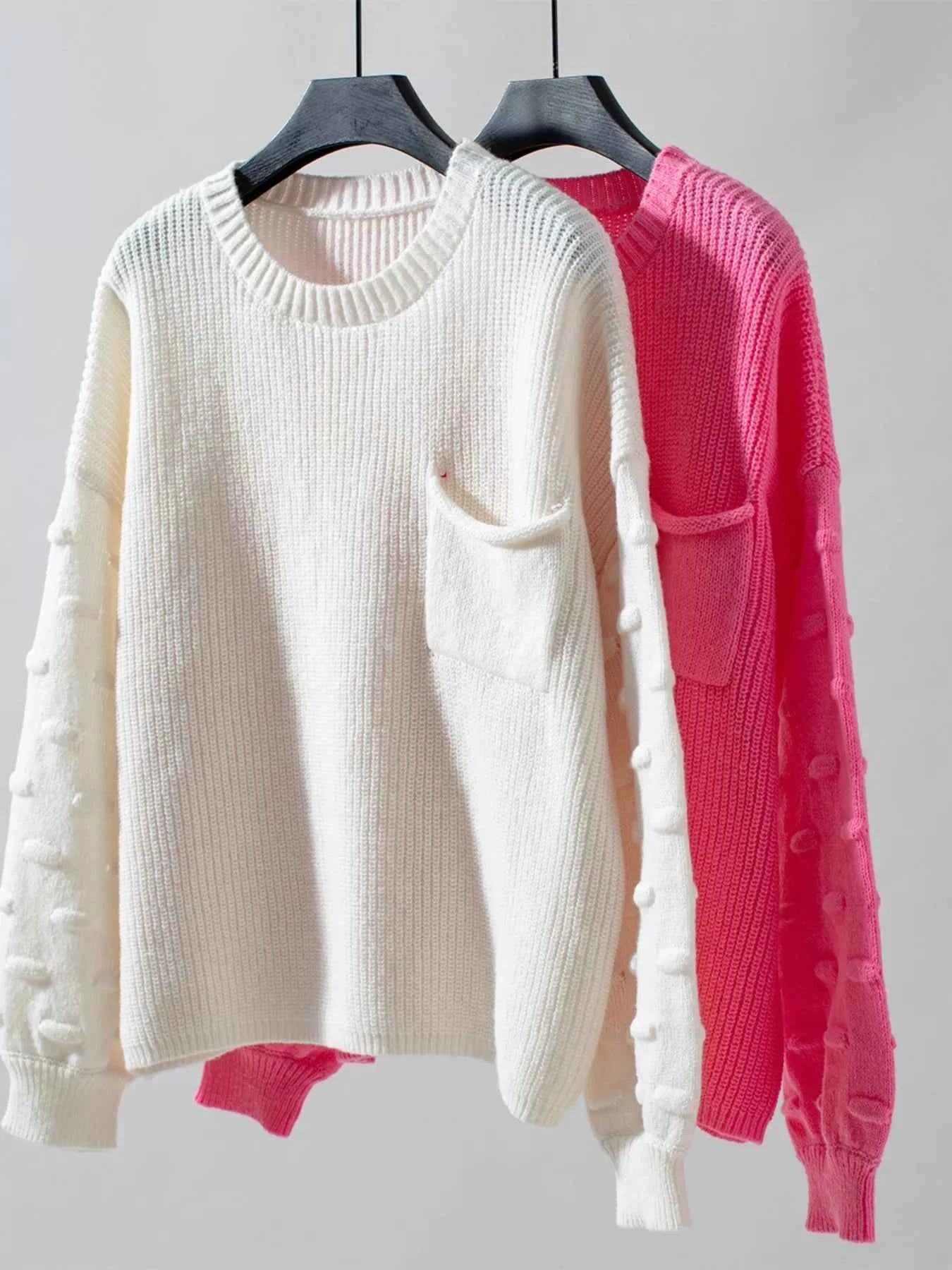 Pocket Detail Round Neck Sweater