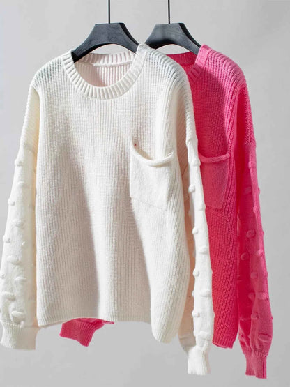 Pocket Detail Round Neck Sweater