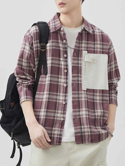 Men's Plus Size Plaid Button Down Shirt with Contrast Pocket