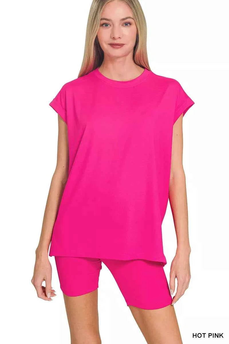 Zenana Brushed Dty Microfiber Top & Biker Shorts