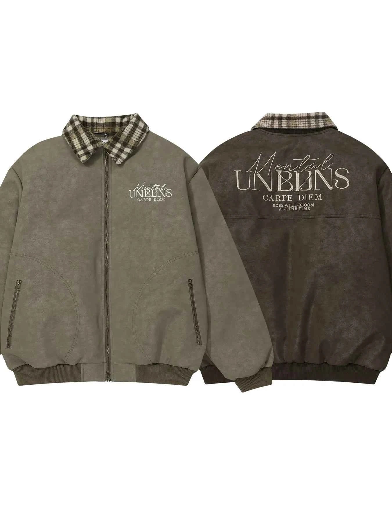 Men's Plaid Collar Detail Zip Up Jacket