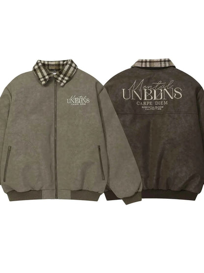 Men's Plaid Collar Detail Zip Up Jacket