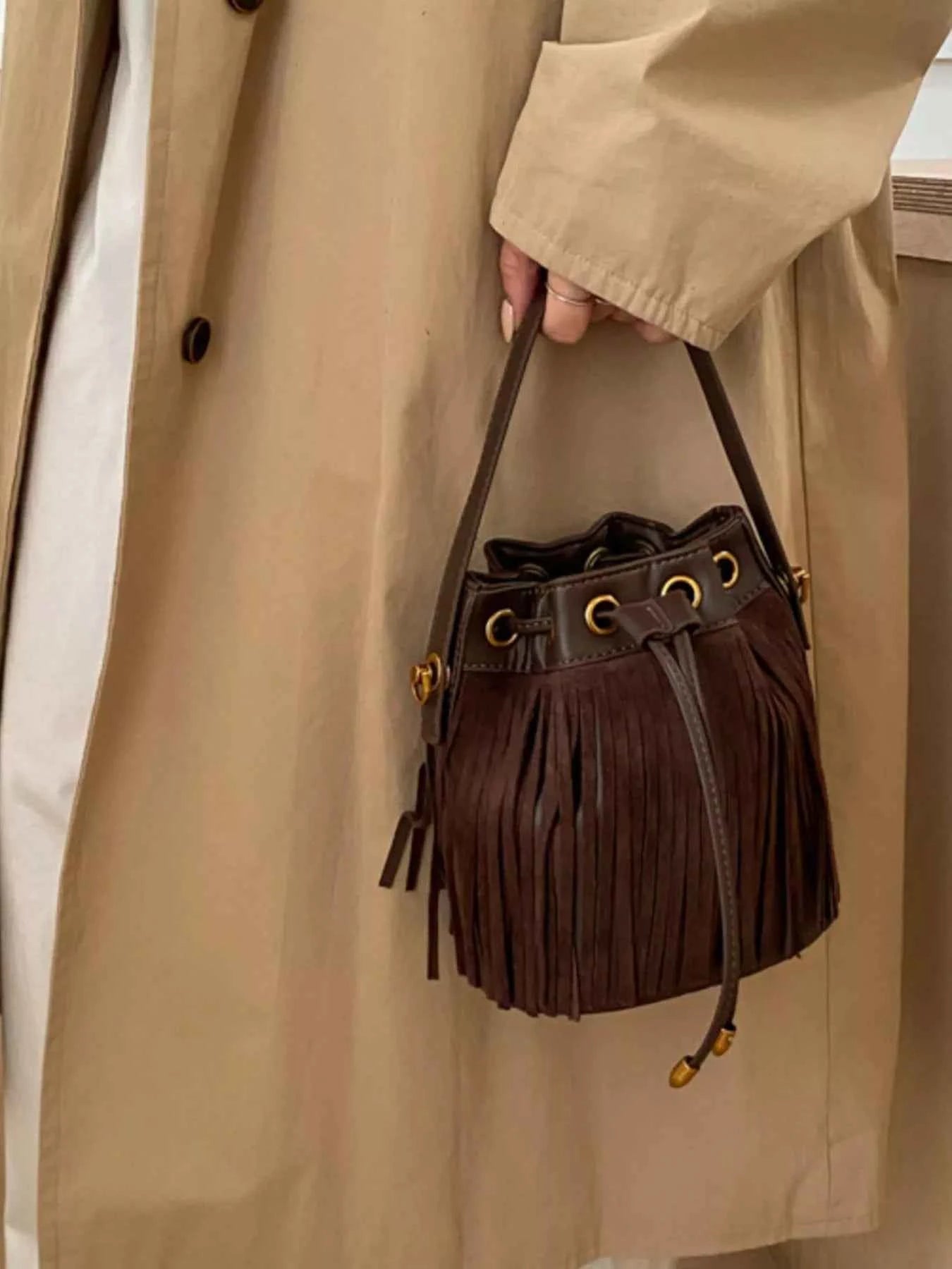Fringe Bucket Crossbody Bag