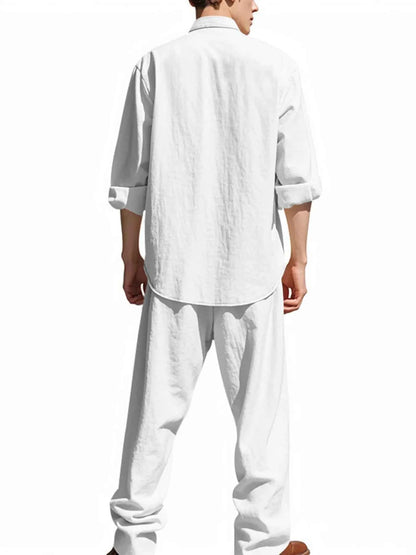 Men's Full Size Button Up Shirt and Pants Set Plus Size