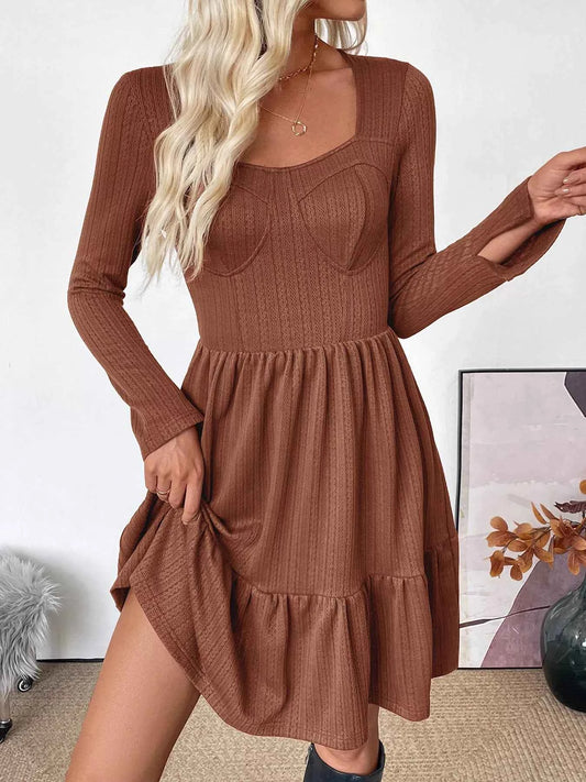 Ruffled Hem Long Sleeve Knit Dress