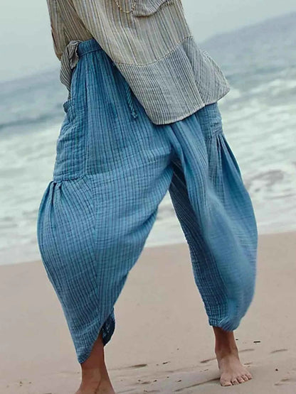 Full Size Striped Wide Leg Casual Pants Plus Size