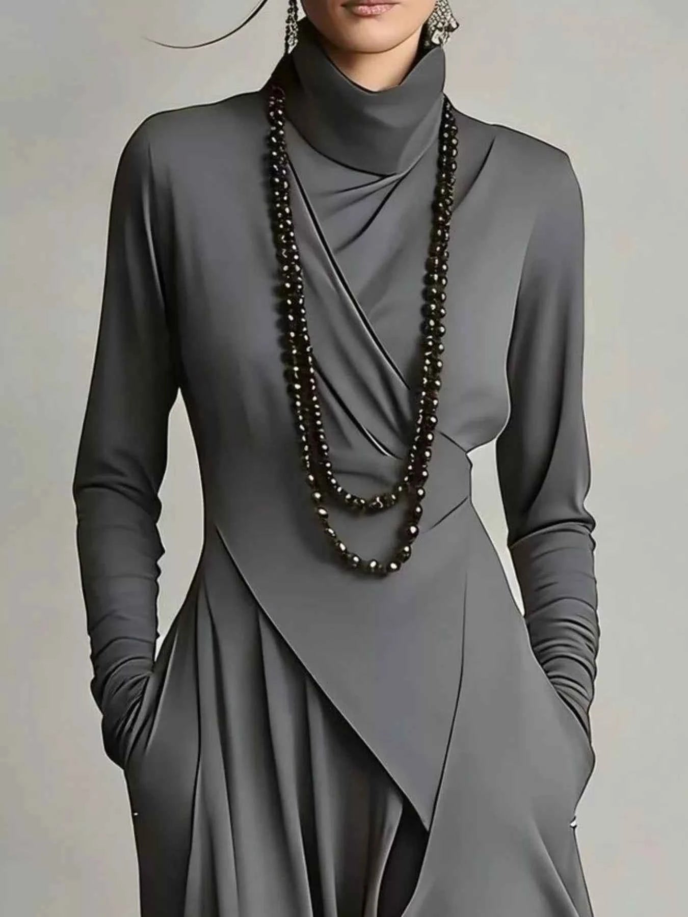 Full Size Asymmetrical Hem Turtleneck Dress Plus Size